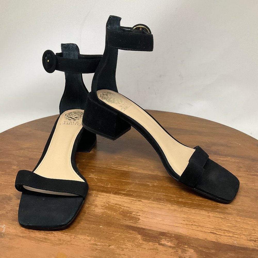 Vince Camuto Women's Vallina Black Block Ankle Strap Heel Sandals Size 8M